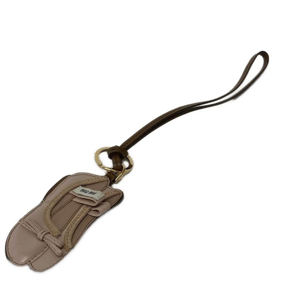 Miu Miu ballet key ring trick Bag Charm 5TL533 Light Pink Dark Brown Leather